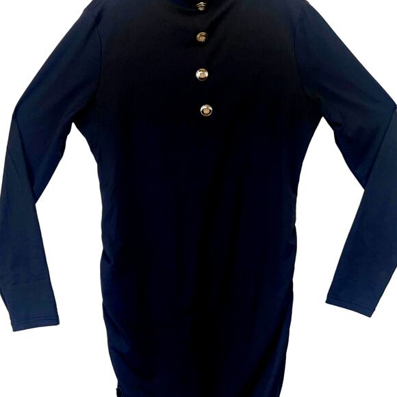 Womens Just Quella Black Bodycon Ruched Sides Back LS Sexy High Neck Dress Large - Picture 2 of 13